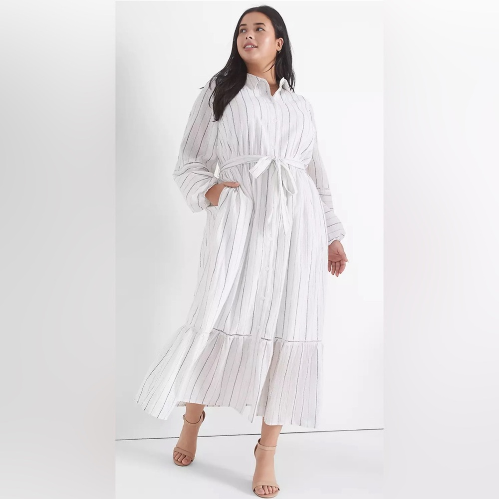 NWT Lane Bryant Blouson-Sleeve Striped Midi Shirt Dress Size 20 Long